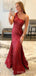 Mermaid Red Sequin Long Evening Prom Dresses, One Shoulder Custom Prom Dresses, MR8256