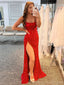 Red Sequin Mermaid Long Evening Prom Dresses, Spaghetti Straps Custom Prom Dresses, MR8260