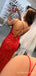 Red Sequin Mermaid Long Evening Prom Dresses, Spaghetti Straps Custom Prom Dresses, MR8260