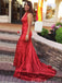 Red Sequin Long Halter Evening Prom Dresses, Mermaid V Neck Custom Prom Dresses, MR8263