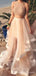 Two Pieces Champagne Tulle Beaded Long Evening Prom Dresses, A-line Custom Prom Dress, MR8266