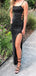 Black Sequin Long Mermaid Evening Prom Dresses, Spaghetti Straps Custom Prom Dresses, MR8276