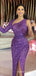 Mermaid Purple Sequin Long Evening Prom Dresses, Long Sleeves One Shoulder Custom Prom Dresses, MR8278