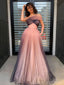 One Shoulder Gradient Tulle Long Evening Prom Dresses, A-line Pink Custom Prom Dress, MR8280