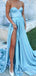 A-line Gold Sparkly Long Evening Prom Dresses, Strapless Side Slit Custom Prom Dresses, MR8283