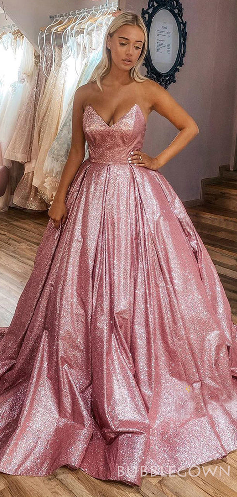 Ball Gown Pink Sparkly Sweetheart Long Evening Prom Dresses, A-line Custom Prom Dresses, MR8285