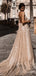 Deep V Neck Gold Sequin Long Evening Prom Dresses, Spaghetti Straps A-line Sparkly Custom Prom Dresses, MR8287