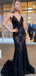 Mermaid Spaghetti Straps Black Lace Long Evening Prom Dresses, Custom Prom Dresses, BGS0001