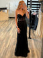 Sweetheart Black Tulle Appliques Mermaid Long Evening Prom Dresses, Custom Strapless Prom Dress, MR8709