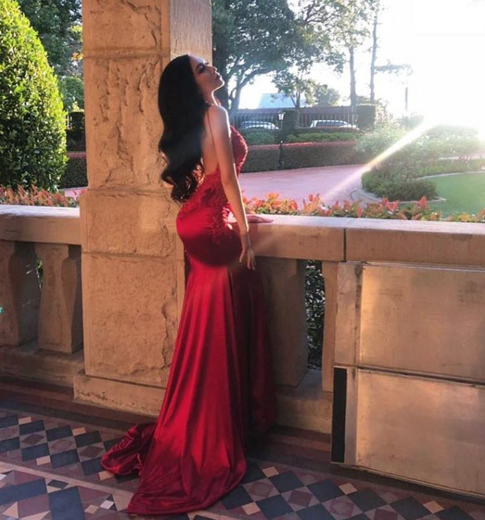 Sexy Mermaid Spaghetti Strap Red Long Prom Dresses, WP007