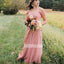 Charming Pink V-neck Spaghetti Strap Chiffon Long Bridesmaid Dresses BMD019