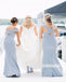 Sky Blue Cap Sleeve Mermaid Side Split Long Bridesmaid Dresses  BMD025