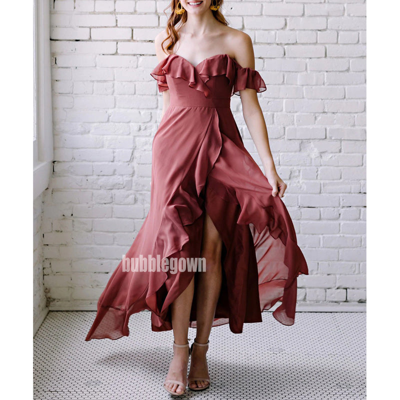 Elegant Rosewood Sweetheart Chiffon Long Bridesmaid Dresses  BMD029