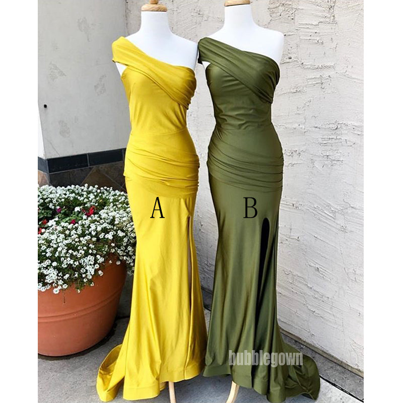 One Shoulder Mermaid Side Slit Long Bridesmaid Dresses GDW109