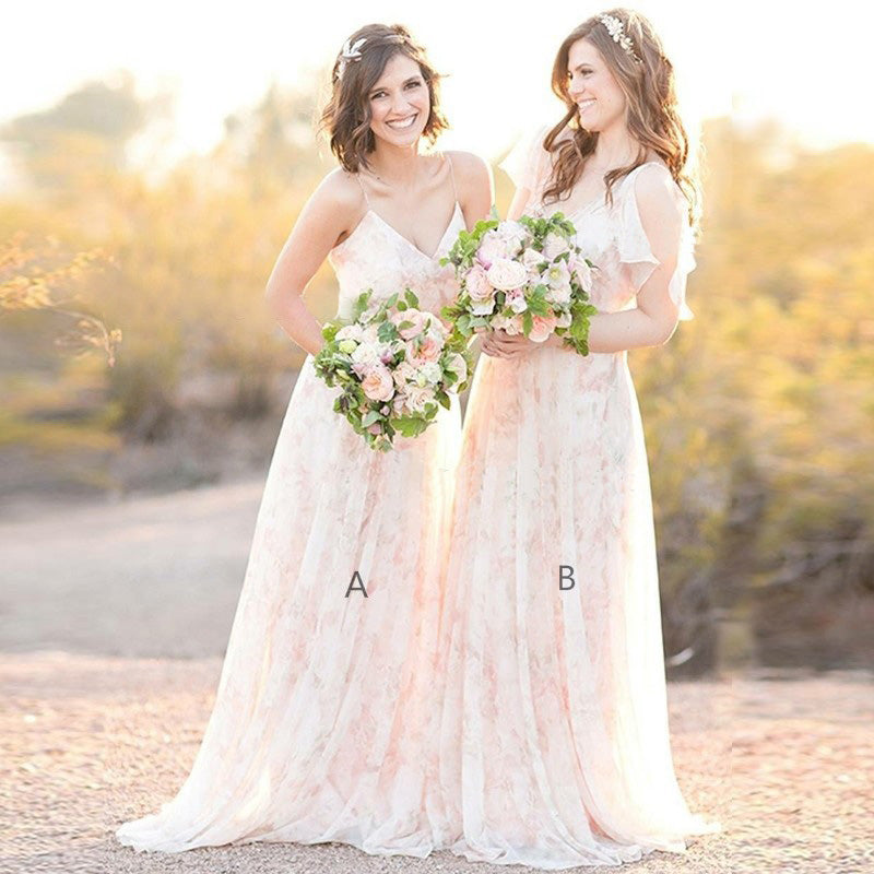 Charming Unique Romantic A Line Long Wedding Bridesmaid Dresses, BGP284 - Bubble Gown