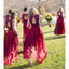 Cheap Lace Top A Line Open Back Chiffon Long Wedding Bridesmaid Dresses, BGP283