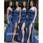 Royal Blue Straight Neck Split Long Bridesmaid Dresses GDW115