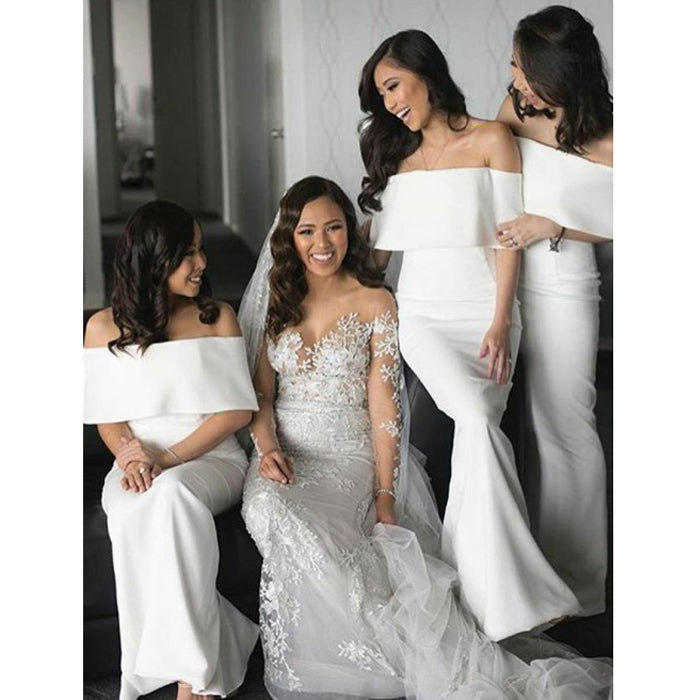 Off the Shoulder Mermaid Long Wedding Party Bridesmaid Dresses, BG51319