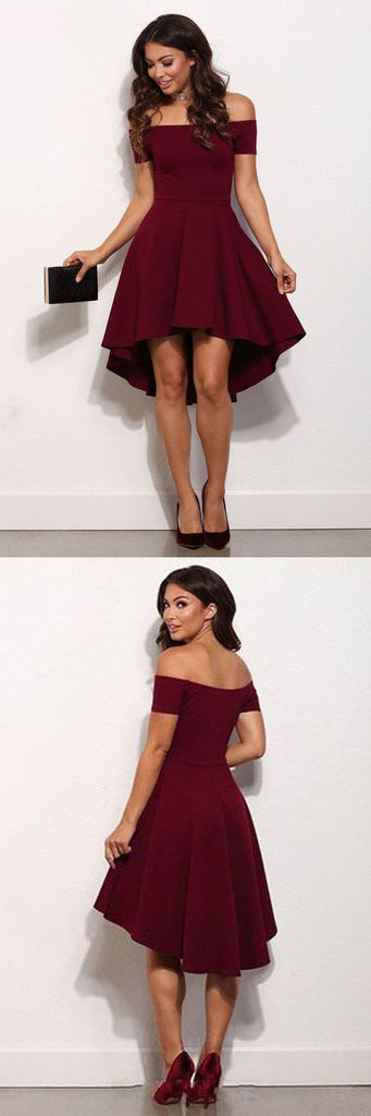 Burgundy Off the Shoulder High Low Simple Cheap Homecoming Dresses, BH102 - Bubble Gown