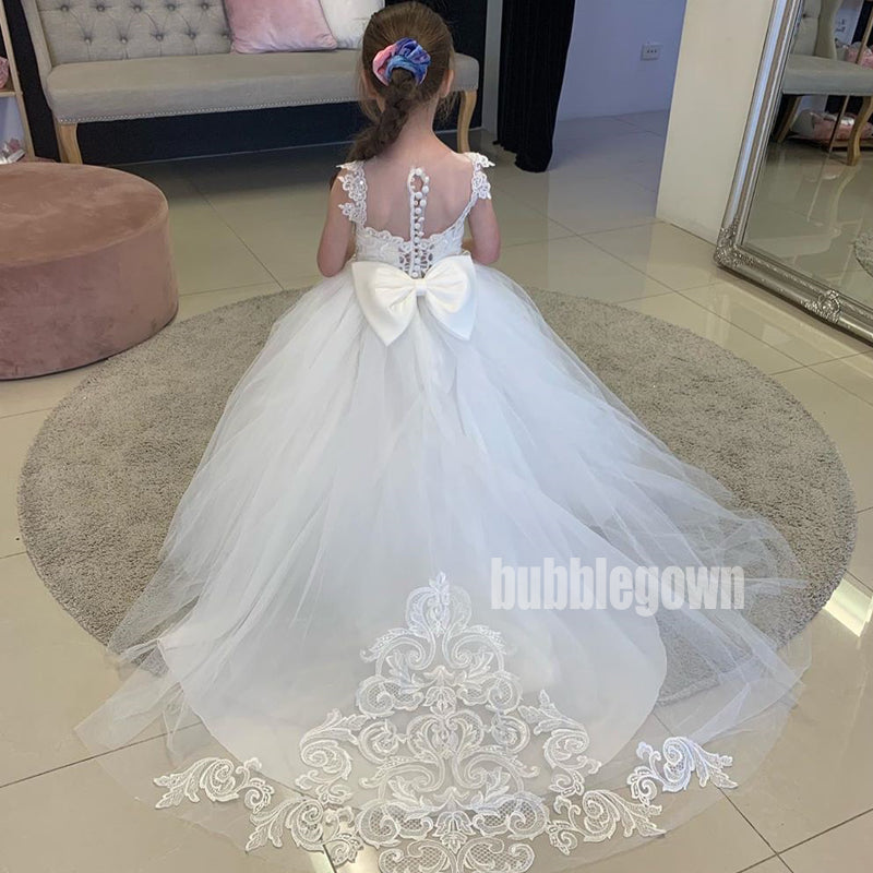 Princess White Lace A-line Flower Girl Dresses, FDH002