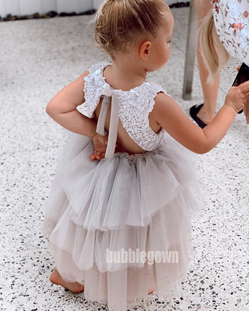 Cute Flower Lovely A-line  Sleeveless Tulle Flower Girl Dresses, FDH008