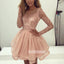 Elegant Dusty Pink Lace Long Sleeves Short Homecoming Dresses HDY004