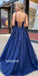 Elegant Spaghetti Strap Navy Long  Homecoming Dresses HDY009