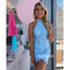 Halter Blue Lace Short Homecoming Dresses DSA125