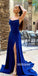 Sexy Blue Velvet Spaghetti Strap Long Prom Dresses FP1171