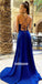 Sexy Blue Velvet Spaghetti Strap Long Prom Dresses FP1171