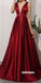 Sexy Burgundy V-neck Stain Long Prom Dresses FP1172