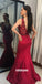 Elegant Red V-neck Mermaid Party Prom Dresses FP1183