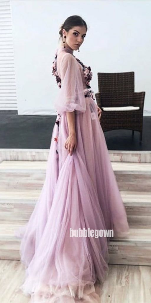 Charming Purple Floweral Tulle Party Prom Dresses FP1185