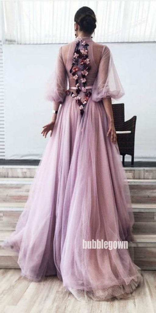 Charming Purple Floweral Tulle Party Prom Dresses FP1185