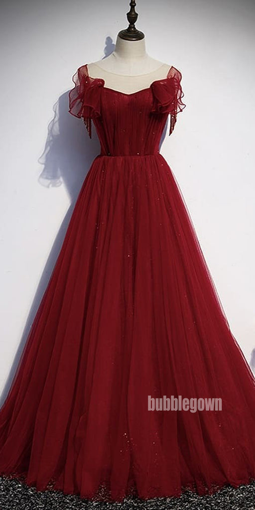 Elegant Red A-line Sleeveless Tulle Prom Dress  FP1195