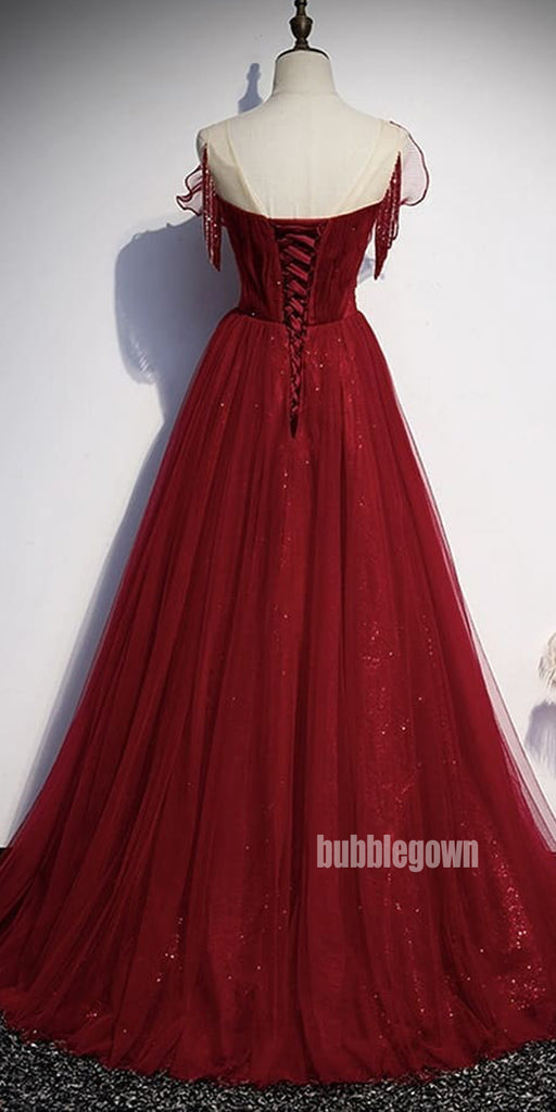 Elegant Red A-line Sleeveless Tulle Prom Dress  FP1195