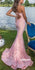 Elegant Pink Halter Lace Mermaid Long Prom Dress  FP1206