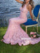 Elegant Pink Halter Lace Mermaid Long Prom Dress  FP1206