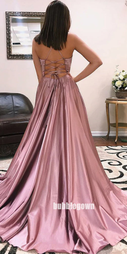 Elegant V-neck Side Split Stain Long Prom Dresses FP1207