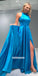 Elegant Blue Halter Side Split Stain Long Prom Dresses FP1211