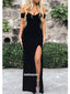 Sexy Black Off Shoulder Side Split Long Prom Dresses FP1208