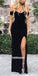 Sexy Black Off Shoulder Side Split Long Prom Dresses FP1208