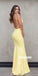 Sexy Yellow Backless Mermaid Long Prom Dresses FP1215