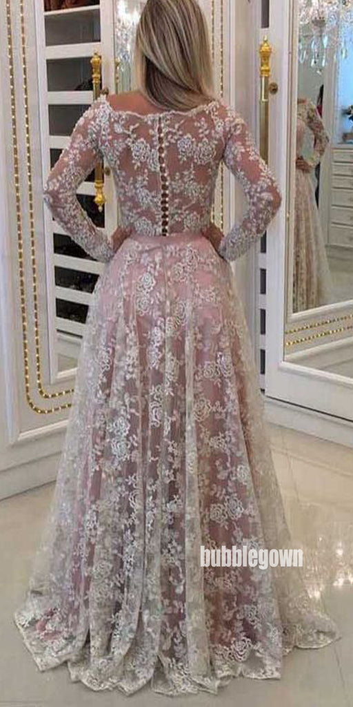 Charming Long Sleeves Full Lace Long Prom Dresses FP1217