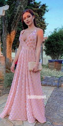 Elegant Pink V-neck Spaghetti Straps Prom Dresses FP1220
