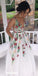 Unique V-neck Flower Prints Lace Long Prom Dresses FP1224