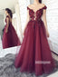 Charming Red Applique Tulle Long Prom Dresses FP1228