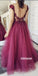 Charming Red Applique Tulle Long Prom Dresses FP1228