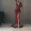 Sexy Red Llace Mermaid Side Split Deep V Neck Long Prom Dress, BGP060