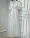 Off White Half Sleeves Tulle Applique Lace Up Back V Neck Long Prom Dresses, BGP005